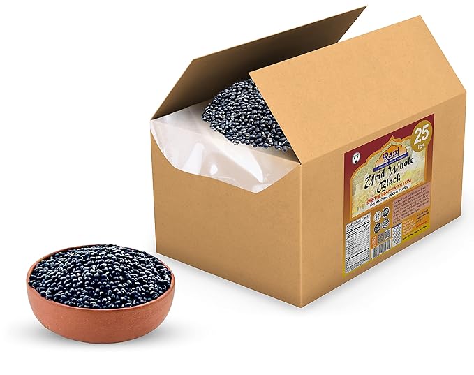 Rani Urid/Urad Whole Black (Matpe Beans with Skin) Indian Lentils 400oz (25lbs) 11.36kg Bulk Box ~