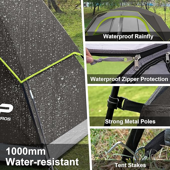 CAMPROS CP Tent 8 Person Camping Tents, Waterproof Windproof Family Tent with Top Rainfly, Large