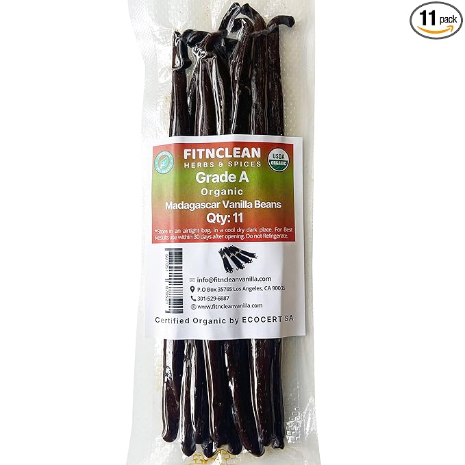 11 Madagascar Organic Vanilla Beans Grade A. Certified USDA Organic. ~6" by FITNCLEAN VANILLA for
