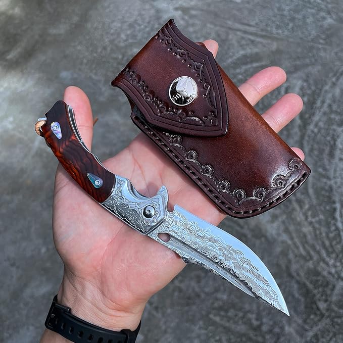 Handmade knife Japanese VG10 Damascus Steel Folding Knife,Rosewood Liner Lock Handle,EDC Pocket