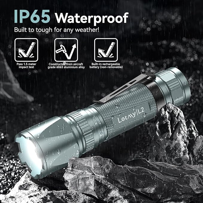 LETMY Rechargeable Flashlights High Lumens, 2 Pack 2000 Lumens Bright LED Tactical Flashlight, 3
