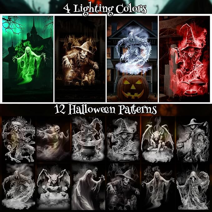 12 in 1 Halloween Projector Lights Outdoor 2025 Upgrade 3D Dynamic Window Indoor Decorations Skull