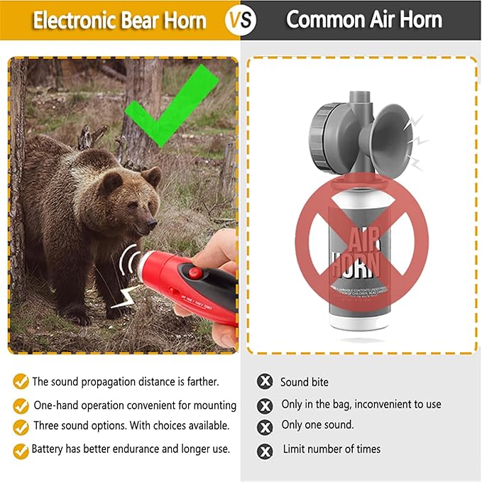120dB Electronic Bear Horn to Scare Bears- Loud Air Horn for Safety Hiking Camping Emergency