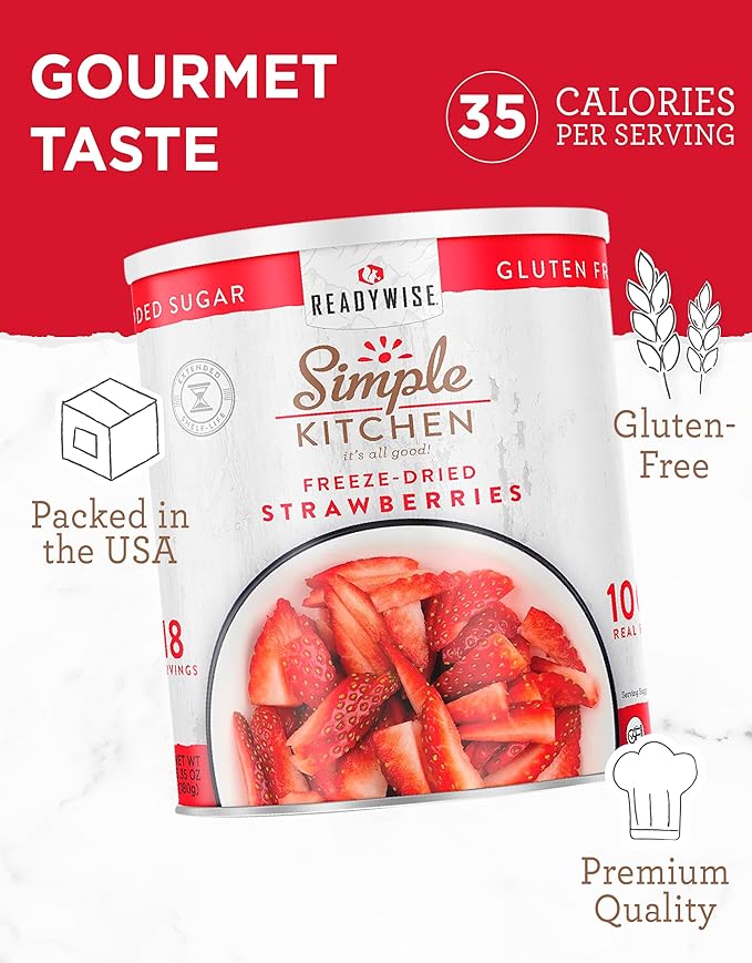 READYWISE - Simple Kitchen Freeze Dried Strawberries, 18 Servings, Vegan, Gluten Free, Healthy