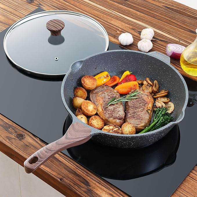 SENSARTE Nonstick Deep Frying Pan Skillet, 12-inch Saute Pan with Lid, Stay-cool Handle, Chef Pan