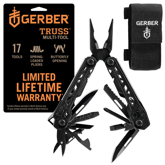 Gerber Truss 17-in-1 EDC Multitool Pliers, Pocket Knife with Sheath, Black