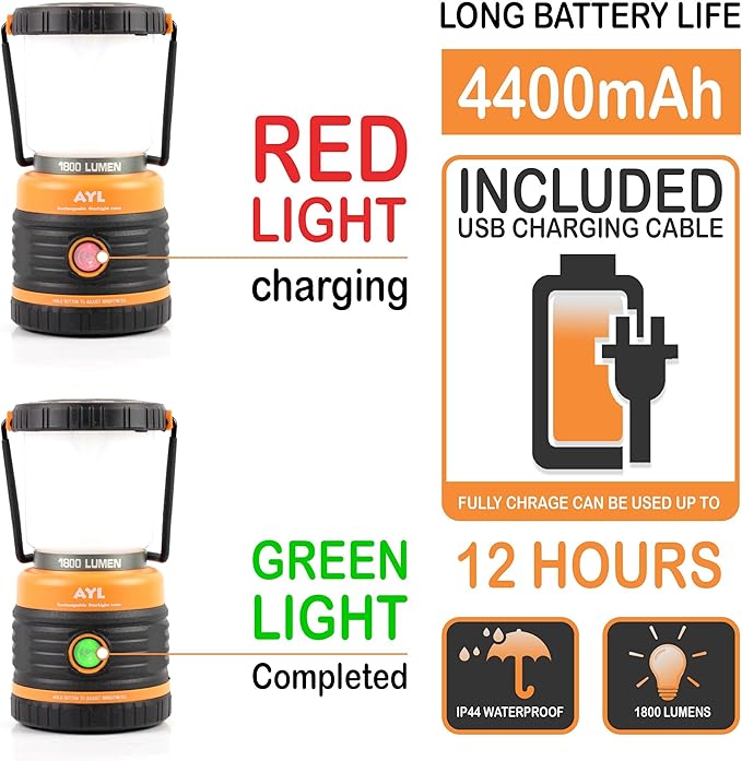 LED Camping Lantern Rechargeable, 1800LM, 4 Light Modes, 4400mAh Power Bank, IP44 Waterproof