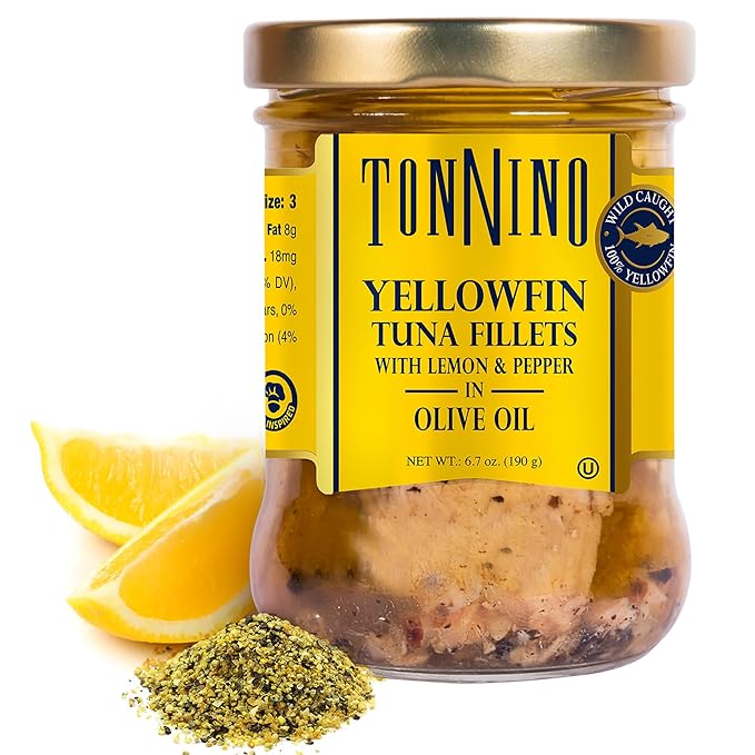 Tonnino Yellowfin Tuna Fish ??Lemon Pepper in Olive Oil ??Pack of 6 ??Alternative to Salmon