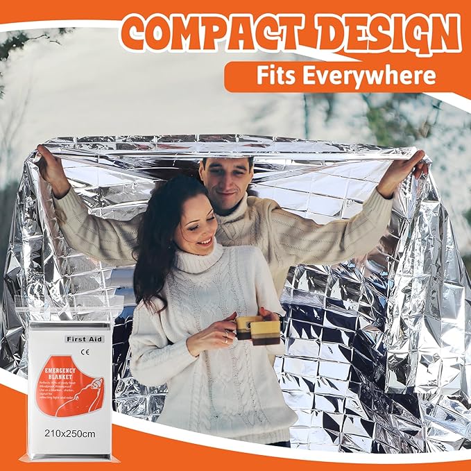 Kingdder Oversized Emergency Blankets 30 Pack 99" L x 83" W Emergency Thermal Blankets Silver Foil