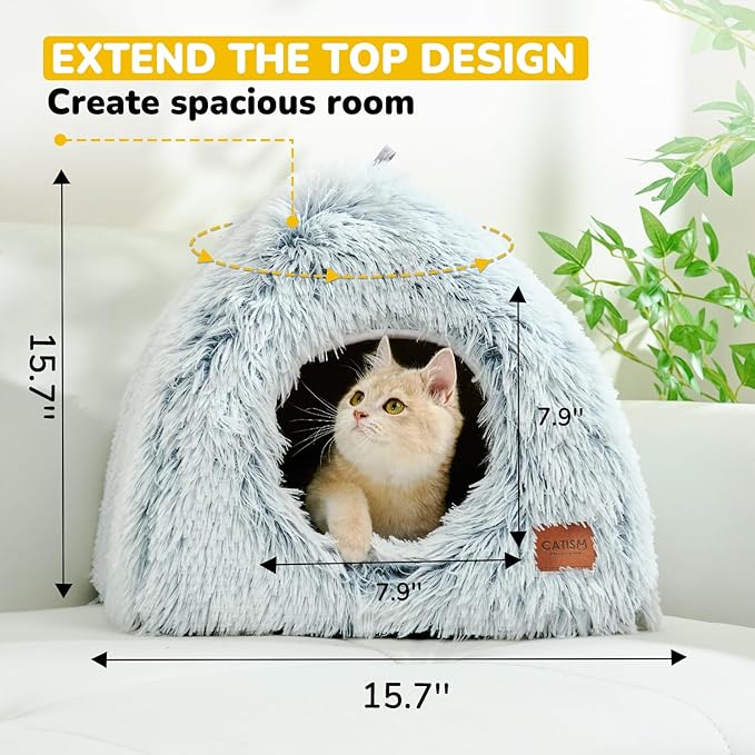 CATISM Cat Bed, Cat Cave for Indoor Cats, Soft Cat Dome, Self-Warming 2 in 1 Foldable Pet Cat House