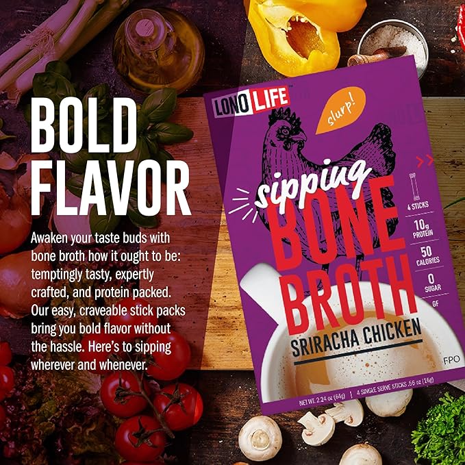 LonoLife Sriracha Chicken Bone Broth Powder Mix | 10g Protein | Collagen-Rich, Keto & Paleo