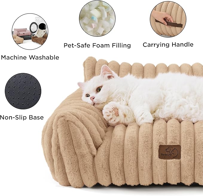 Bedsure Cute Cat Couch for Pets - Fluffy Cat Sofa with Premium Soft Corduroy Fleece, Fuzzy Pet