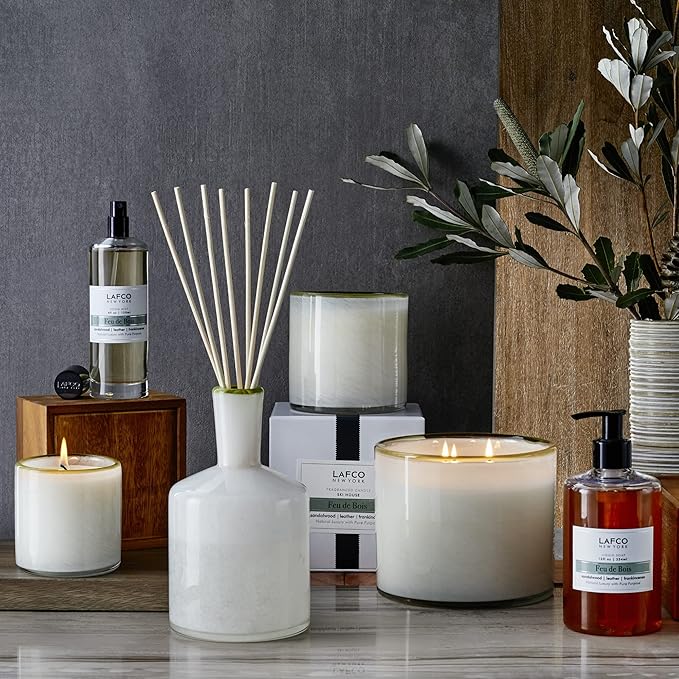 LAFCO New York 3-Wick Candle, Feu de Bois - 30 oz - 120-Hour Burn Time - Reusable, Hand Blown Glass