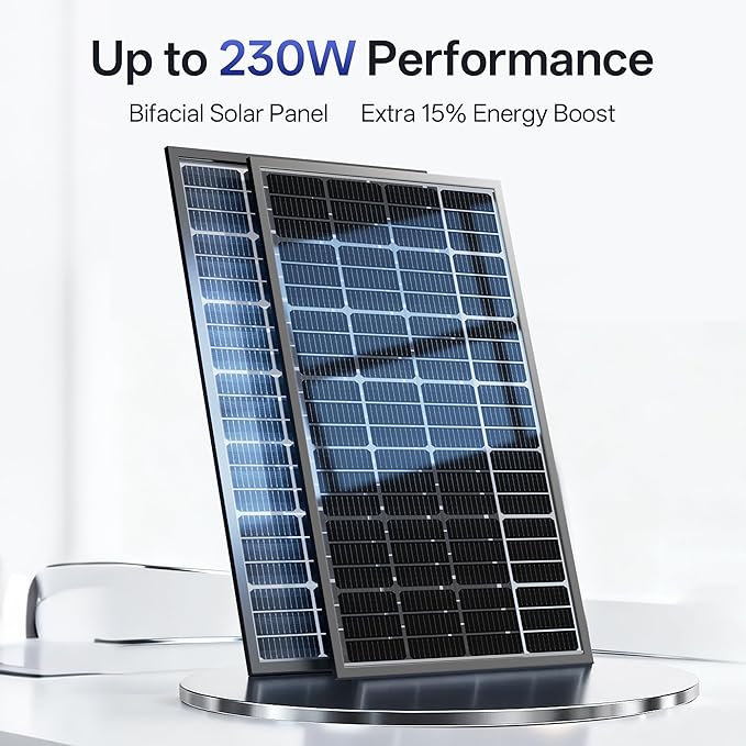Epoch 400W Bifacial Solar Panels,N-Type 12/24 Volt Monocrystalline Solar Panel, High-Efficiency