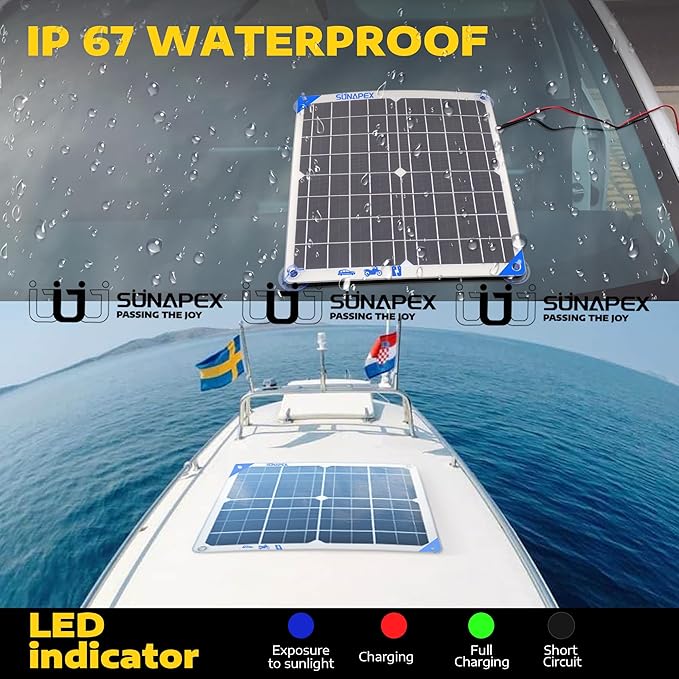 SUNAPEX Solar Battery Charger Maintainer, 20W 12V Portable Waterproof Solar Panel Trickle Charger
