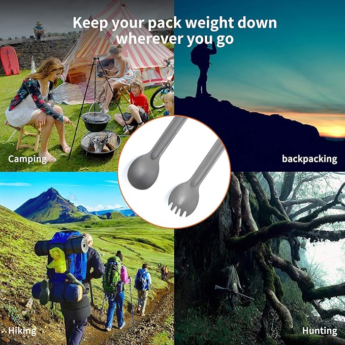 Titanium Spork Long Handle, Ultra Lightweight Camping Utensil for Backpacking Camping, Hiking
