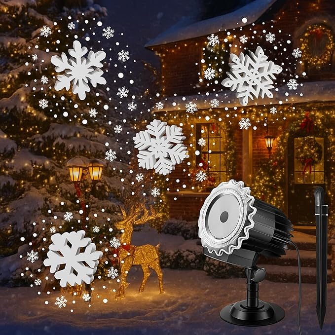 Tuanse Christmas Outdoor Snowflake Projector Lights LED Flood Light Holiday with Stars for Xmas