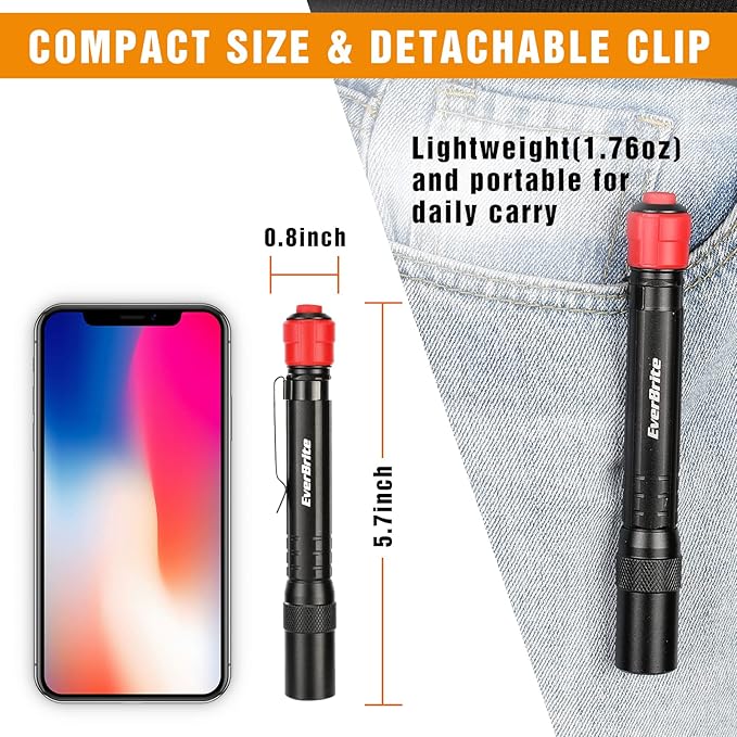 EverBrite Red Light Penlight Flashlight with 395nm UV Blacklight/White Light, Multi-Function LED
