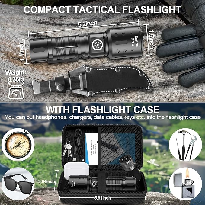 Banral Flashlights High Lumens Rechargeable, Super Bright LED Small Powerful Flashlight with Memory