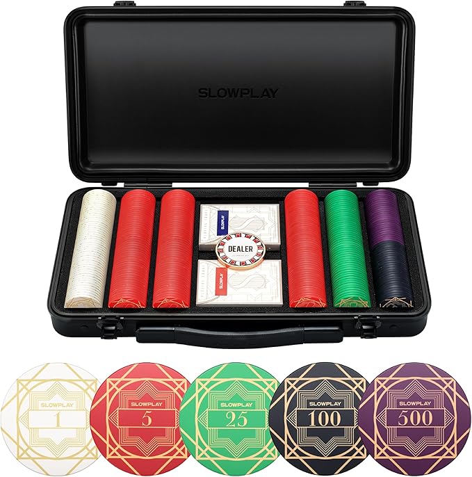 SLOWPLAY Nash Ceramic Poker Chips Set for Texas Hold'em, 300 PCS [with Numbered Values], 39mm & 10g