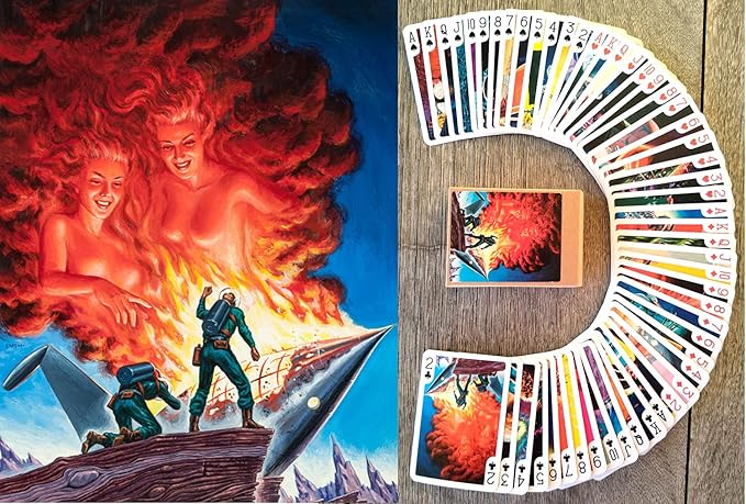 Battles with Aliens Playing Cards (Poker Deck 54 Cards All Different) Vintage Retro SciFi Space