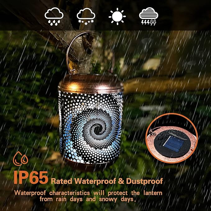 4 Pack Solar Powered Metal LED Lanterns with Handle - Waterproof Outdoor Hanging Lanterns for