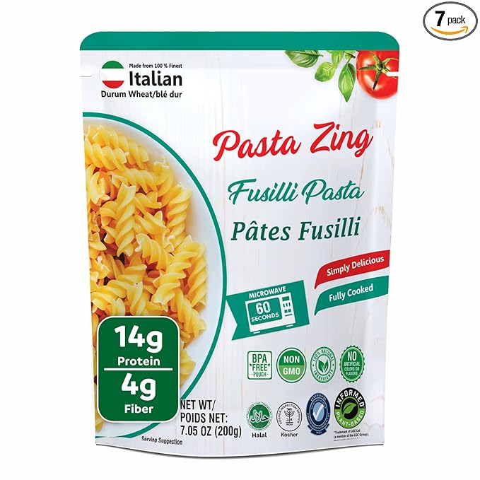 Pasta Zing Fusilli Pasta ??Fully Cooked Spiral Pasta, Microwaveable in 60 Seconds, Made with 100%