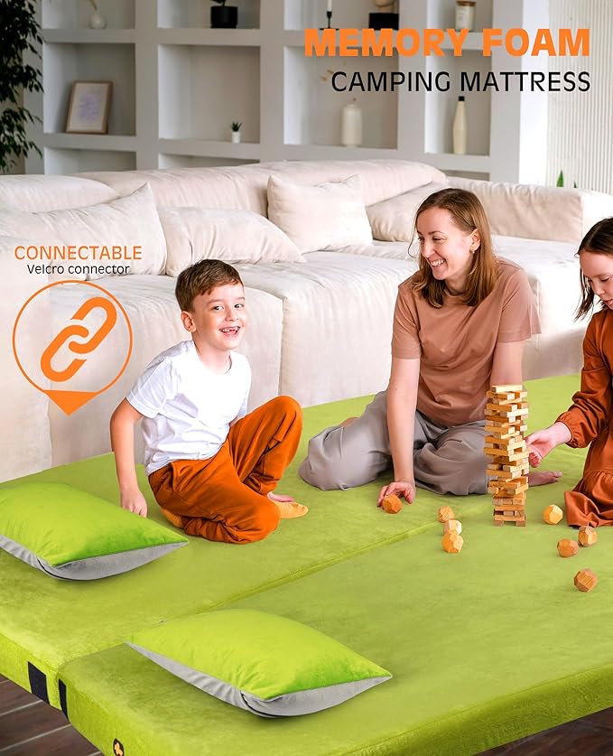 4 Inch GAIALOOP Extra Thick Memory Foam Camping Mattress, Roll Up Floor Sleeping Mat Camp Cot