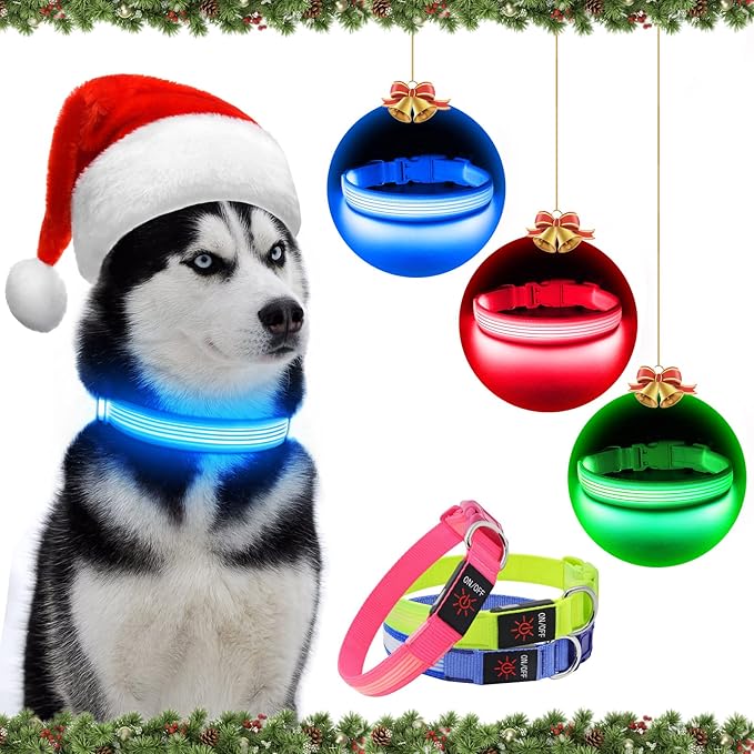 YFbrite Light up Dog Collar, USB Rechargeable LED Puppy Collar Super Bright Adjustable Glowing Dog
