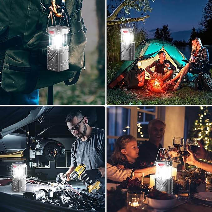 LETMY 4 Pack Camping Lantern, Rechargeable LED Lanterns, Solar Lantern Battery Powered Hurricane