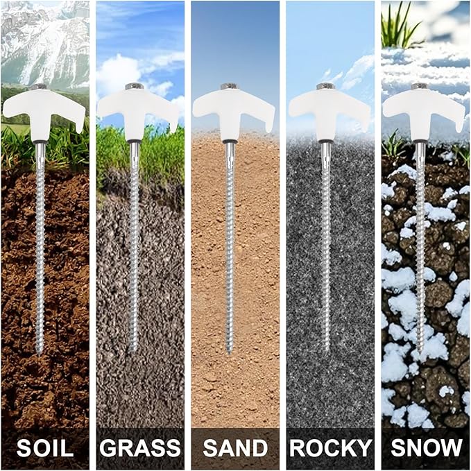 4 Pcs Tent Stakes Heavy Duty, 8 in Ground Anchors Screw in, Grow in The Dark Screw in Tent Stakes