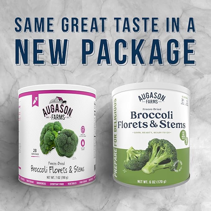 Augason Farms Freeze Dried Broccoli Florets & Stems Can, Emergency Food Supply, Everyday Meals, 34
