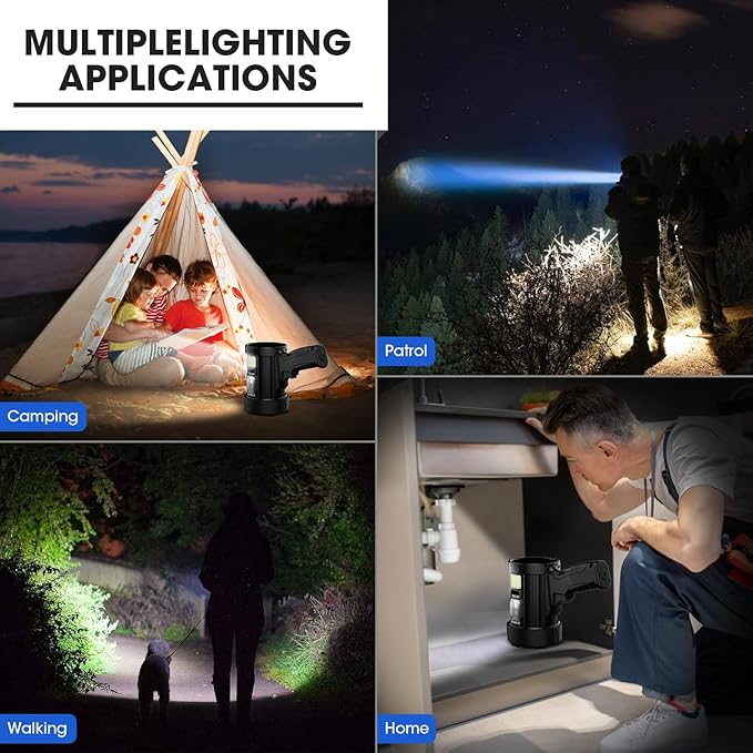 Rechargeable Spotlight, 99,000 Lumens Super Bright Handheld Led Flashlight, Outdoor Spot Light with