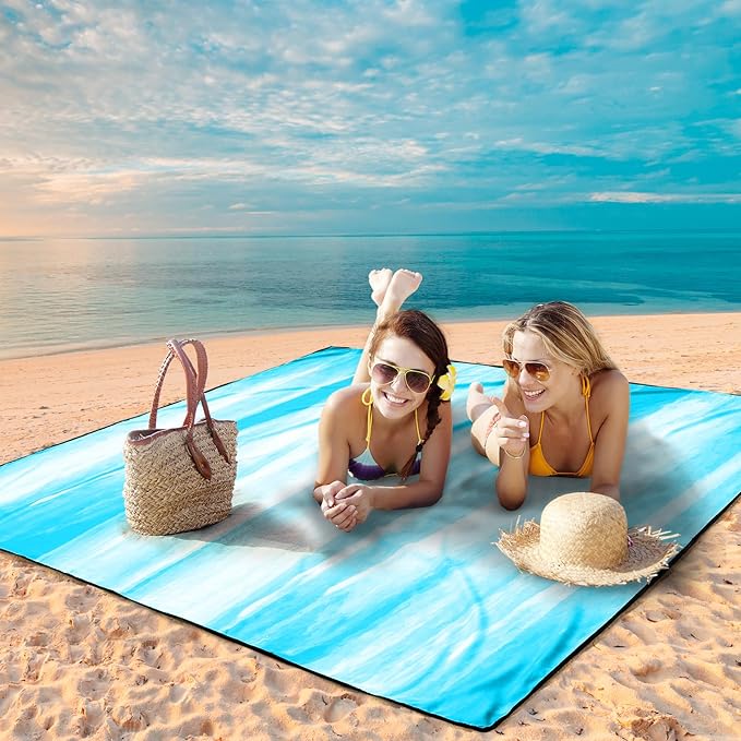 Beach Blanket Waterproof Sandproof Beach Mat 79" X 83"/10'x9'for 2-8 Adults Quick Drying Outdoor