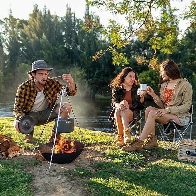 Naturehike Camping Soup Pot Cookware with Lid Large Outdoor Portable Hanging Pot Cooking Set for