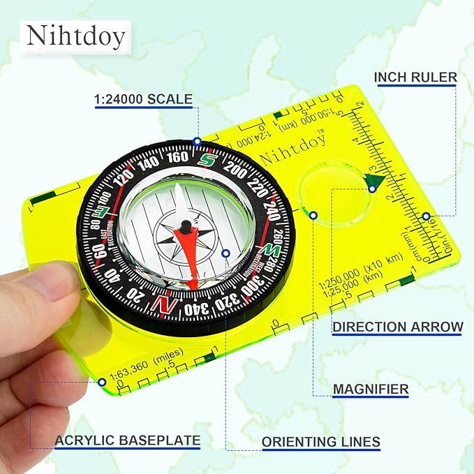 Multipurpose Outdoor Compass for Hiking, Scouting, Camping, and Navigation - Liquid-Filled