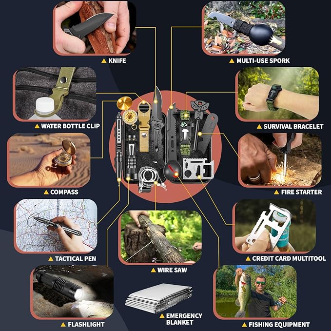 Gifts for Men Him Dad, Survival Kits and Equipment 14 Pcs, Christmas Stocking Stuffers, Anniversary