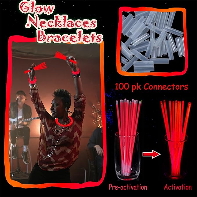100 pk 8" Glow Sticks Bulk Party Favors, Light up Glow Necklaces & Bracelets in the Dark Party