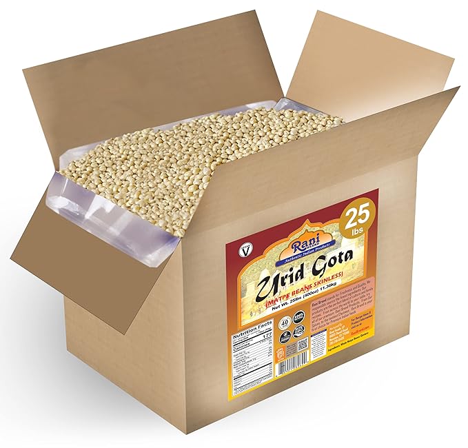 Rani Urid/Urad Gota White (Matpe Beans Skinless) Indian Lentils 400oz (25lbs) 11.36kg Bulk Box ~