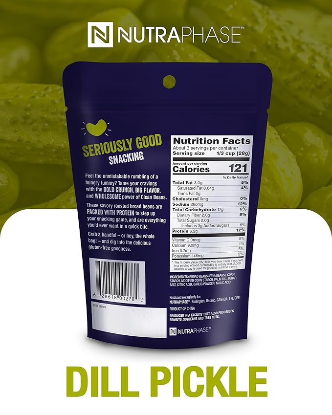 Clean Beans Broad Fava Beans Snack - Dill Pickle Flavor, 6g Protein, Low Sugar, Non-GMO, Non-Gluten