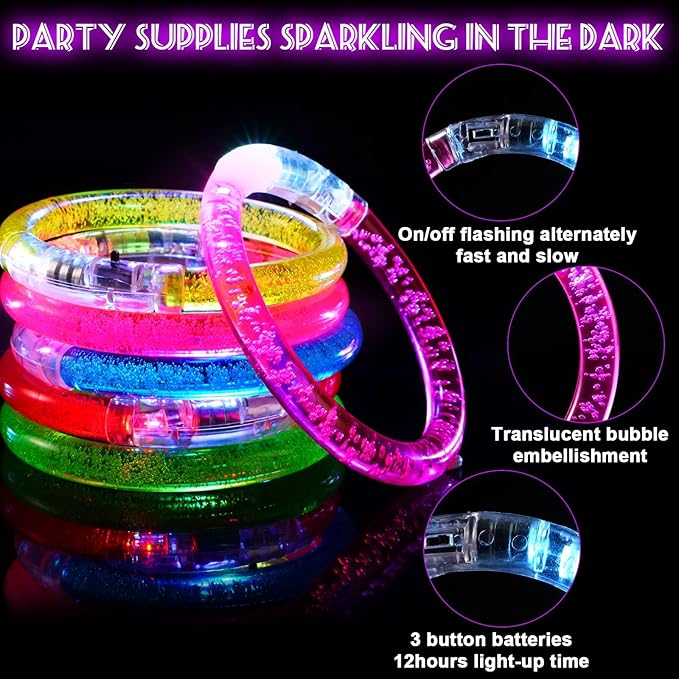 90 Pcs Glow Sticks LED Bracelets, Glow in the Dark Party Supplies for Kids/Adults, Flashing Light