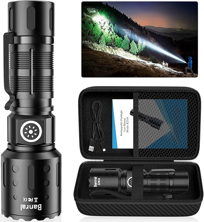 Banral Flashlights High Lumens Rechargeable, Super Bright LED Small Powerful Flashlight with Memory