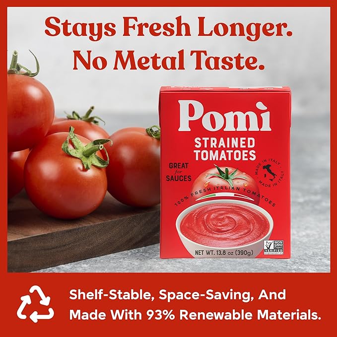 Pomì Strained Tomatoes 13.8oz (Pack of 12) - Creamy, Velvety Italian Tomato Puree, No Additives or