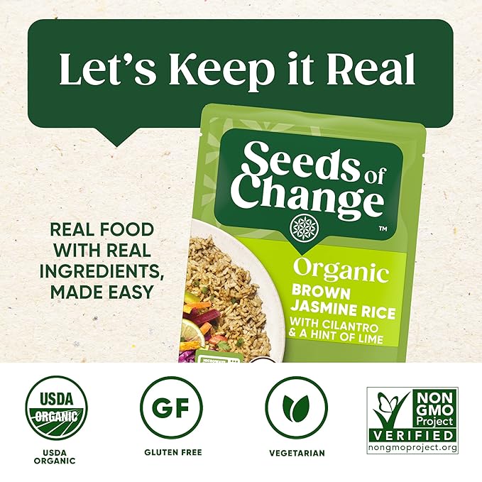 SEEDS OF CHANGE Organic Brown Jasmine Rice with Cilantro Lime, Organic Food, 8.5 oz Pouch (Pack of