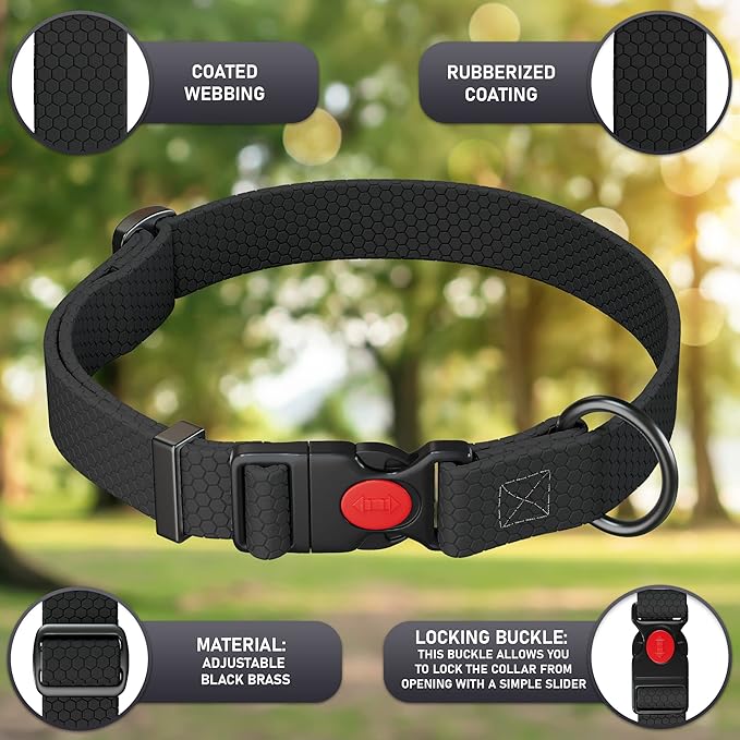 Adjustable Dog Collar with QR Code Dog Tag ID Attached - Made in USA - Honeycomb Waterproof Heavy