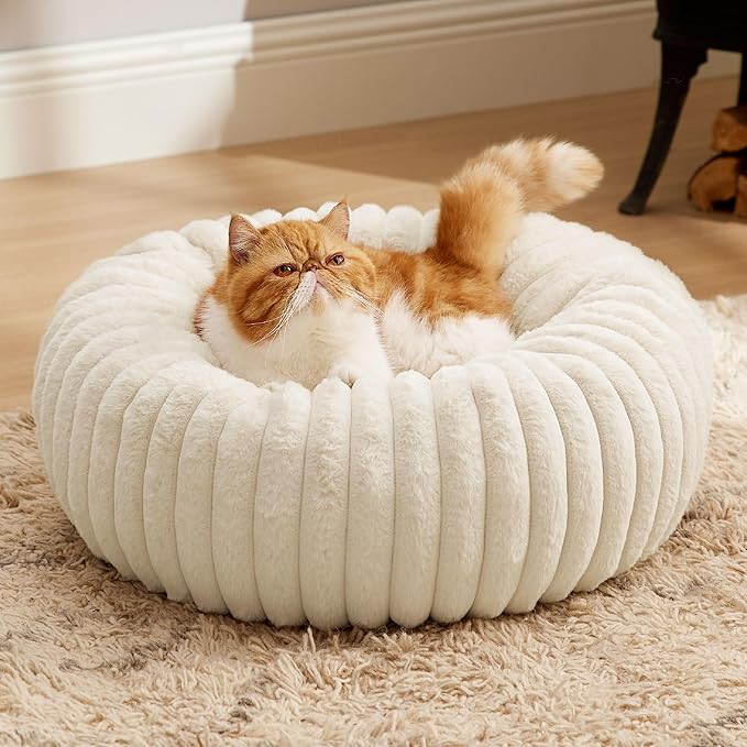 Bedsure Cat beds for Indoor Cats - Donut Dog Beds for Small Dogs with Corduroy Fleece & Anti Slip