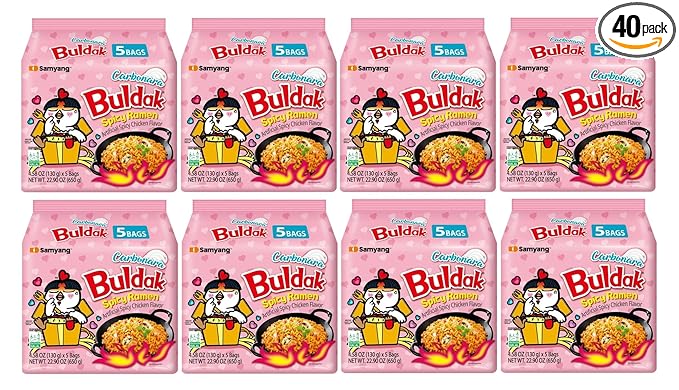 KF GOODIES Korean Ramen Variety Pack Gift Box (40 Count) – Spicy Buldak Noodle Assortment for