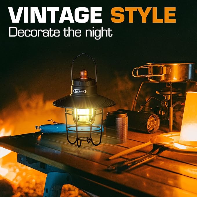EverBrite LED Camping Lantern, USB C Rechargeable Lantern with 3 Light Modes, Vintage Outdoor