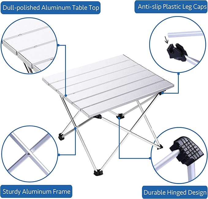 Grope Small Folding Camping Table with Aluminum Table Top, Beach Table for Sand with Carrying