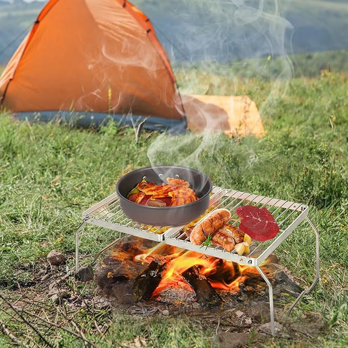 REDCAMP Folding Campfire Grill 304 Stainless Steel Grate, Adjustable Height Portable Camping Grill